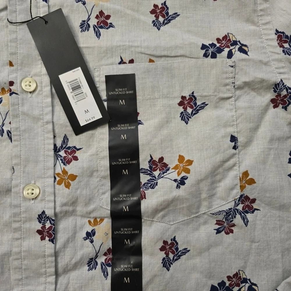 New Banana Republic Slim Fit Untucked Shirt Mens Medium Grey Floral Button Down